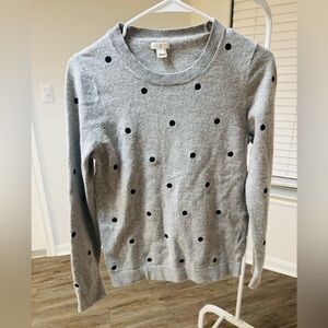 J. Crew Gray Sweater with Black Polka Dots